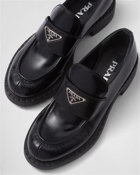 prada black brushed leather loafer|prada patent leather loafers women's.